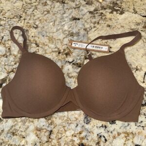 💕SKIMS Fits Everybody‎ T-Shirt Padded Demi Bra Brown Jasper 32C NWT